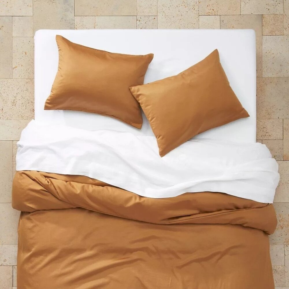 Casaluna Warm Brown Lyocell & Cotton Queen Duvet Cover & 2 Sham 3 Piece Set - Picture 2 of 9